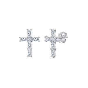 925 Sterling Silver Emerald Cut Moissanite Cross Earrings 110100068