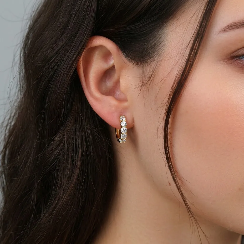 925 Sterling Silver 5-Stone Moissanite Hoop Earrings 110100069 - image1