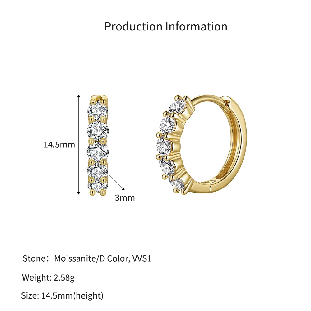 925 Sterling Silver 5-Stone Moissanite Hoop Earrings 110100069 - image4