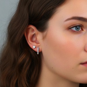 925 Sterling Silver 5-Stone Moissanite Hoop Earrings 110100069