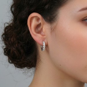 925 Sterling Silver 5-Stone Moissanite Hoop Earrings 110100069