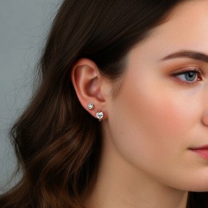 925 Sterling Silver 1Ct Heart Moissanite Hoop Earrings 110100071