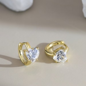 925 Sterling Silver 1Ct Heart Moissanite Hoop Earrings 110100071