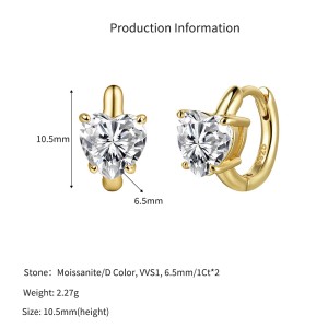 925 Sterling Silver 1Ct Heart Moissanite Hoop Earrings 110100071