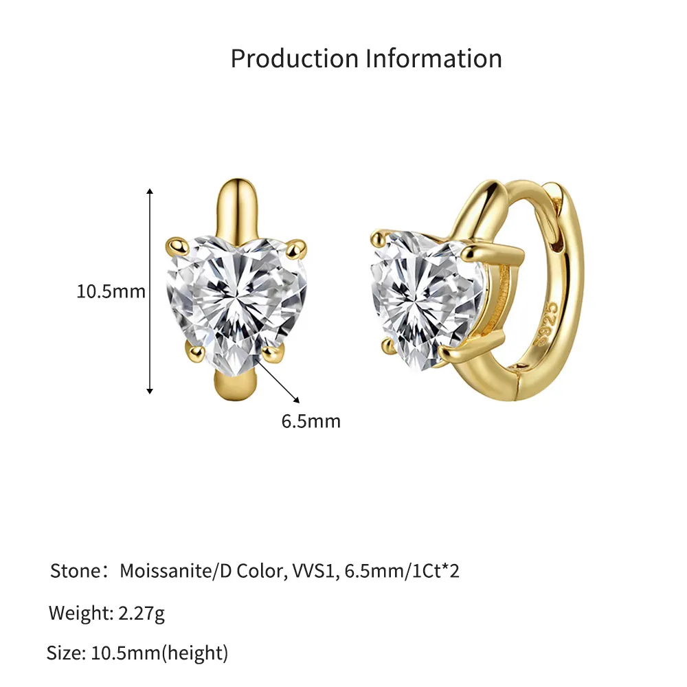 925 Sterling Silver 1Ct Heart Moissanite Hoop Earrings 110100071 - image2