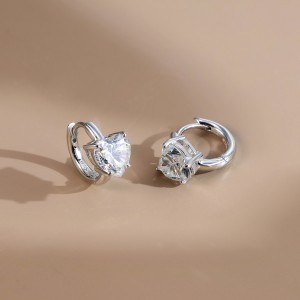 925 Sterling Silver 1Ct Heart Moissanite Hoop Earrings 110100071