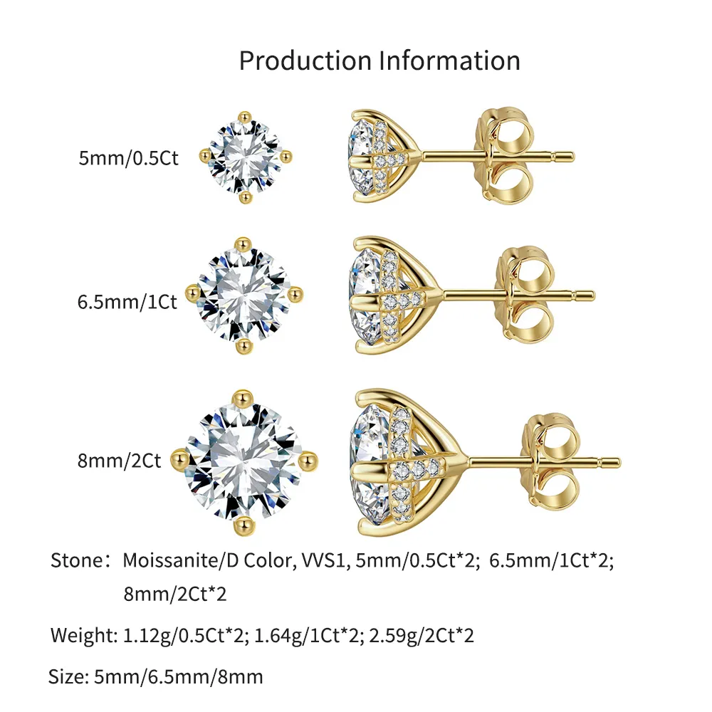 925 Sterling Silver Gallery Moissanite Stud Earrings 110100072 - image2