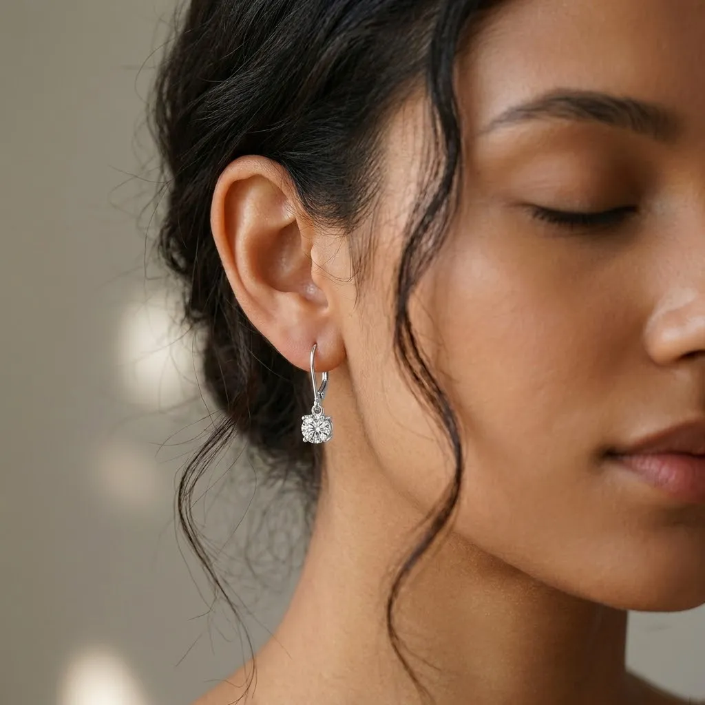 925 Sterling Silver Moissanite Leverback Drop Earrings 110100073 - image1