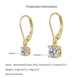 925 Sterling Silver Moissanite Leverback Drop Earrings 110100073