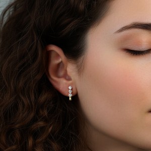 925 Sterling Silver 3-Stone Moissanite U-Shaped Earrings 110100075