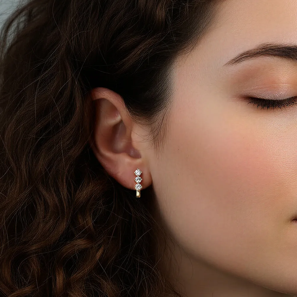 925 Sterling Silver 3-Stone Moissanite U-Shaped Earrings 110100075 - image1