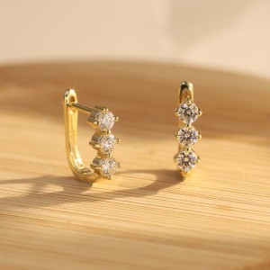 925 Sterling Silver 3-Stone Moissanite U-Shaped Earrings 110100075