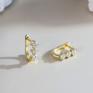 925 Sterling Silver 3-Stone Moissanite U-Shaped Earrings 110100075