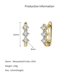 925 Sterling Silver 3-Stone Moissanite U-Shaped Earrings 110100075