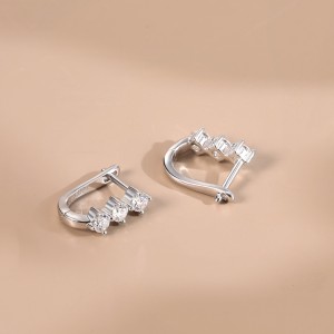 925 Sterling Silver 3-Stone Moissanite U-Shaped Earrings 110100075