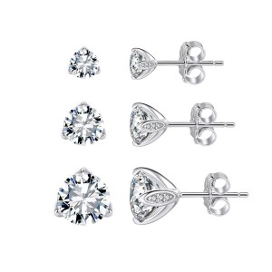 925 Sterling Silver Moissanite 3-Prong Stud Earrings 110100076
