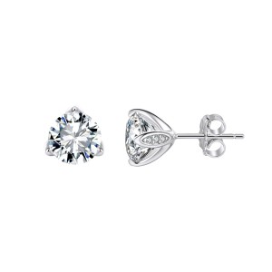 925 Sterling Silver Moissanite 3-Prong Stud Earrings 110100076