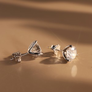 925 Sterling Silver Moissanite 3-Prong Stud Earrings 110100076