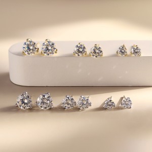 925 Sterling Silver Moissanite 3-Prong Stud Earrings 110100076