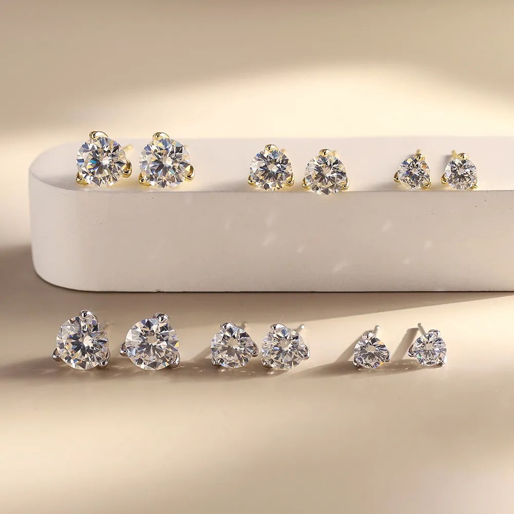 925 Sterling Silver Moissanite 3-Prong Stud Earrings 110100076 - image1