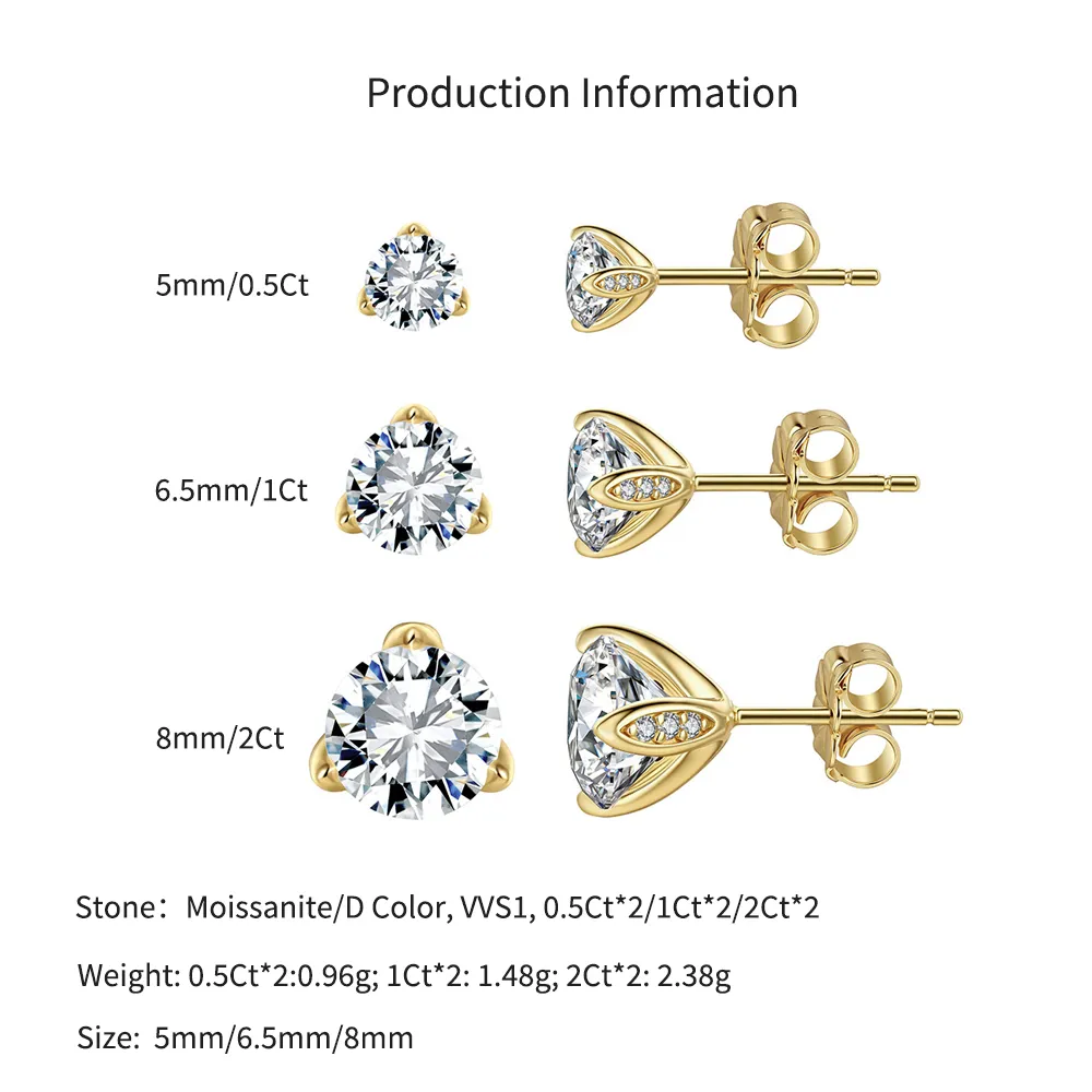 925 Sterling Silver Moissanite 3-Prong Stud Earrings 110100076 - image2