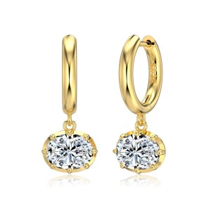 925 Sterling Silver 8-Prong Oval Zirconia Moissanite Drop Hoop Earrings 110100078