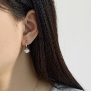 925 Sterling Silver 8-Prong Oval Zirconia Moissanite Drop Hoop Earrings 110100078