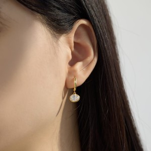 925 Sterling Silver 8-Prong Oval Zirconia Moissanite Drop Hoop Earrings 110100078