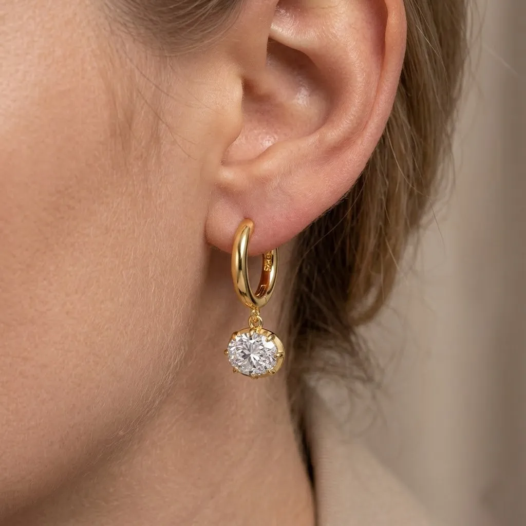 925 Sterling Silver 8-Prong Oval Zirconia Moissanite Drop Hoop Earrings 110100078 - image1