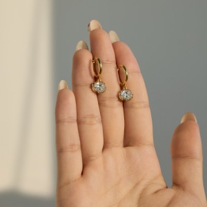 925 Sterling Silver 8-Prong Oval Zirconia Moissanite Drop Hoop Earrings 110100078