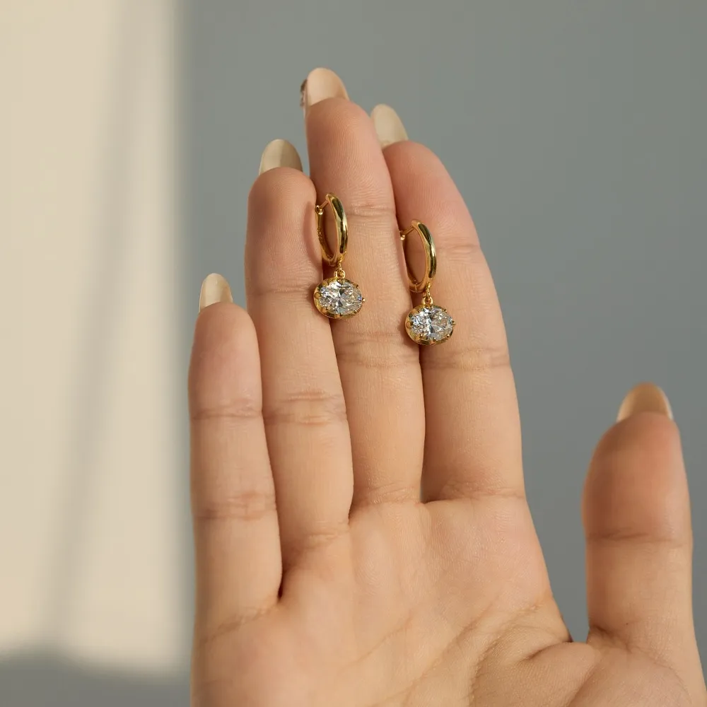 925 Sterling Silver 8-Prong Oval Zirconia Moissanite Drop Hoop Earrings 110100078 - image5