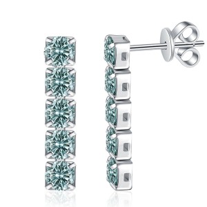 925 Silver Teal Moissanite Linear Stud Earrings 110100081 925 Silver Teal Moissanite Linear Stud Earrings 110100081