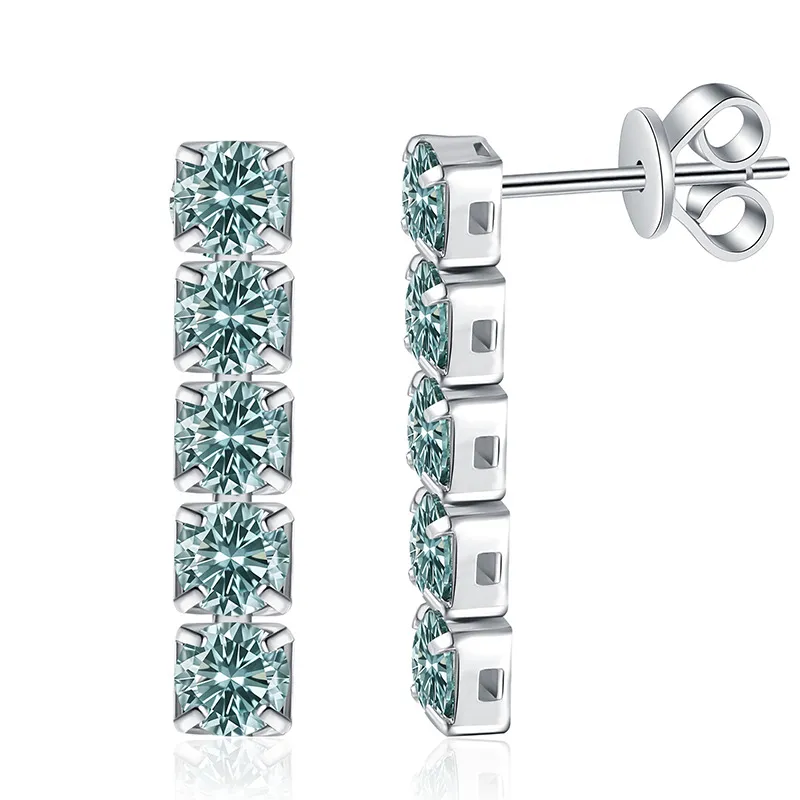 925 Silver Teal Moissanite Linear Stud Earrings 110100081 925 Silver Teal Moissanite Linear Stud Earrings 110100081