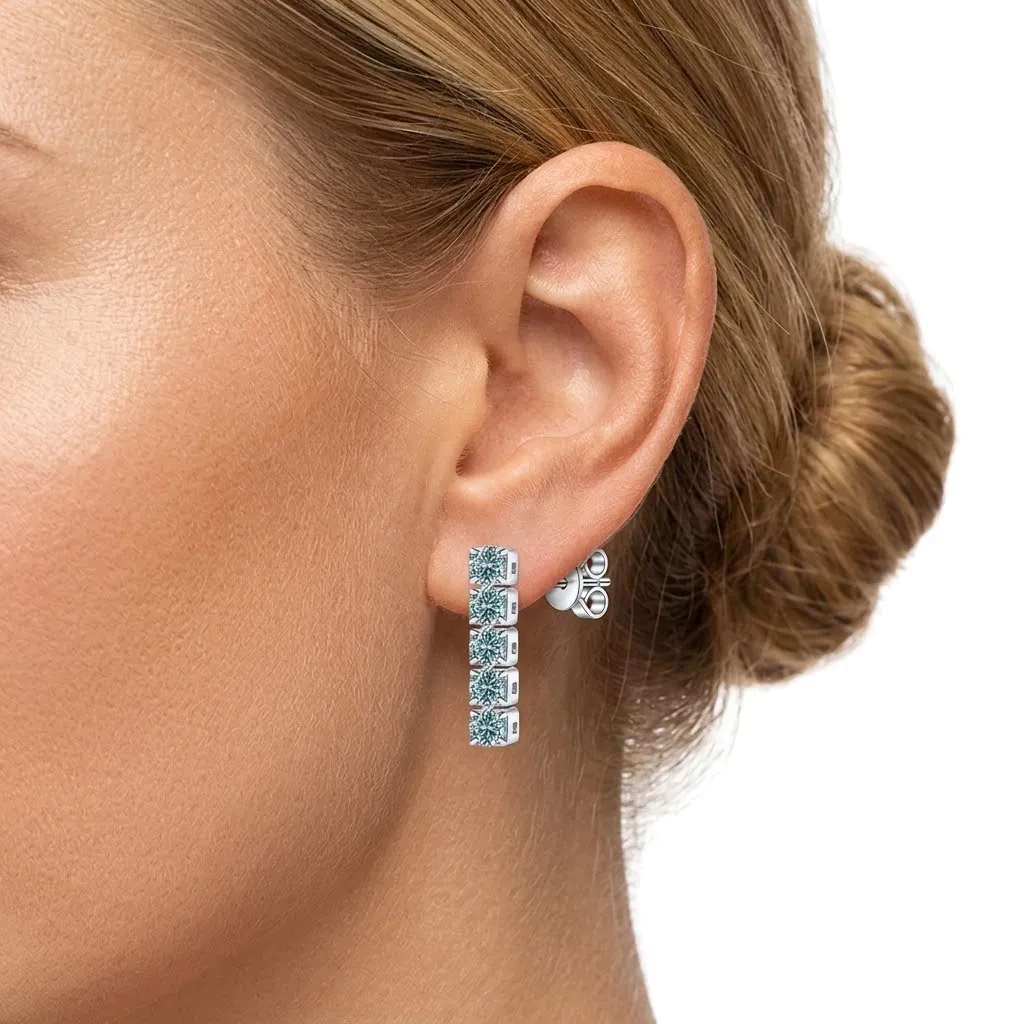 925 Silver Teal Moissanite Linear Stud Earrings 110100081 - image1