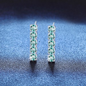 925 Silver Teal Moissanite Linear Stud Earrings 110100081 925 Silver Teal Moissanite Linear Stud Earrings 110100081