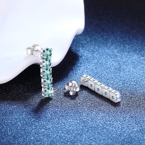 925 Silver Teal Moissanite Linear Stud Earrings 110100081 925 Silver Teal Moissanite Linear Stud Earrings 110100081