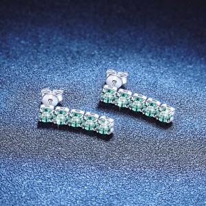 925 Silver Teal Moissanite Linear Stud Earrings 110100081 925 Silver Teal Moissanite Linear Stud Earrings 110100081