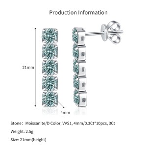 925 Silver Teal Moissanite Linear Stud Earrings 110100081 925 Silver Teal Moissanite Linear Stud Earrings 110100081