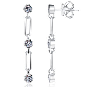 925 Sterling Silver Bezel Moissanite Link Stud Earrings 110100082 925 Sterling Silver Bezel Moissanite Link Stud Earrings 110100082