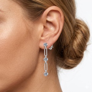 925 Sterling Silver Bezel Moissanite Link Stud Earrings 110100082 925 Sterling Silver Bezel Moissanite Link Stud Earrings 110100082