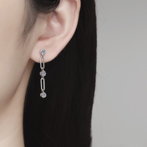 925 Sterling Silver Bezel Moissanite Link Stud Earrings 110100082 925 Sterling Silver Bezel Moissanite Link Stud Earrings 110100082