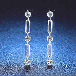 925 Sterling Silver Bezel Moissanite Link Stud Earrings 110100082 925 Sterling Silver Bezel Moissanite Link Stud Earrings 110100082