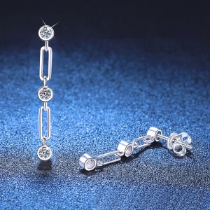 925 Sterling Silver Bezel Moissanite Link Stud Earrings 110100082 925 Sterling Silver Bezel Moissanite Link Stud Earrings 110100082