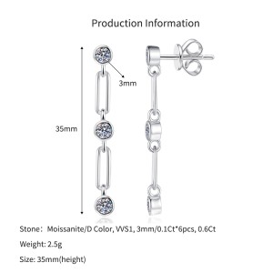 925 Sterling Silver Bezel Moissanite Link Stud Earrings 110100082 925 Sterling Silver Bezel Moissanite Link Stud Earrings 110100082