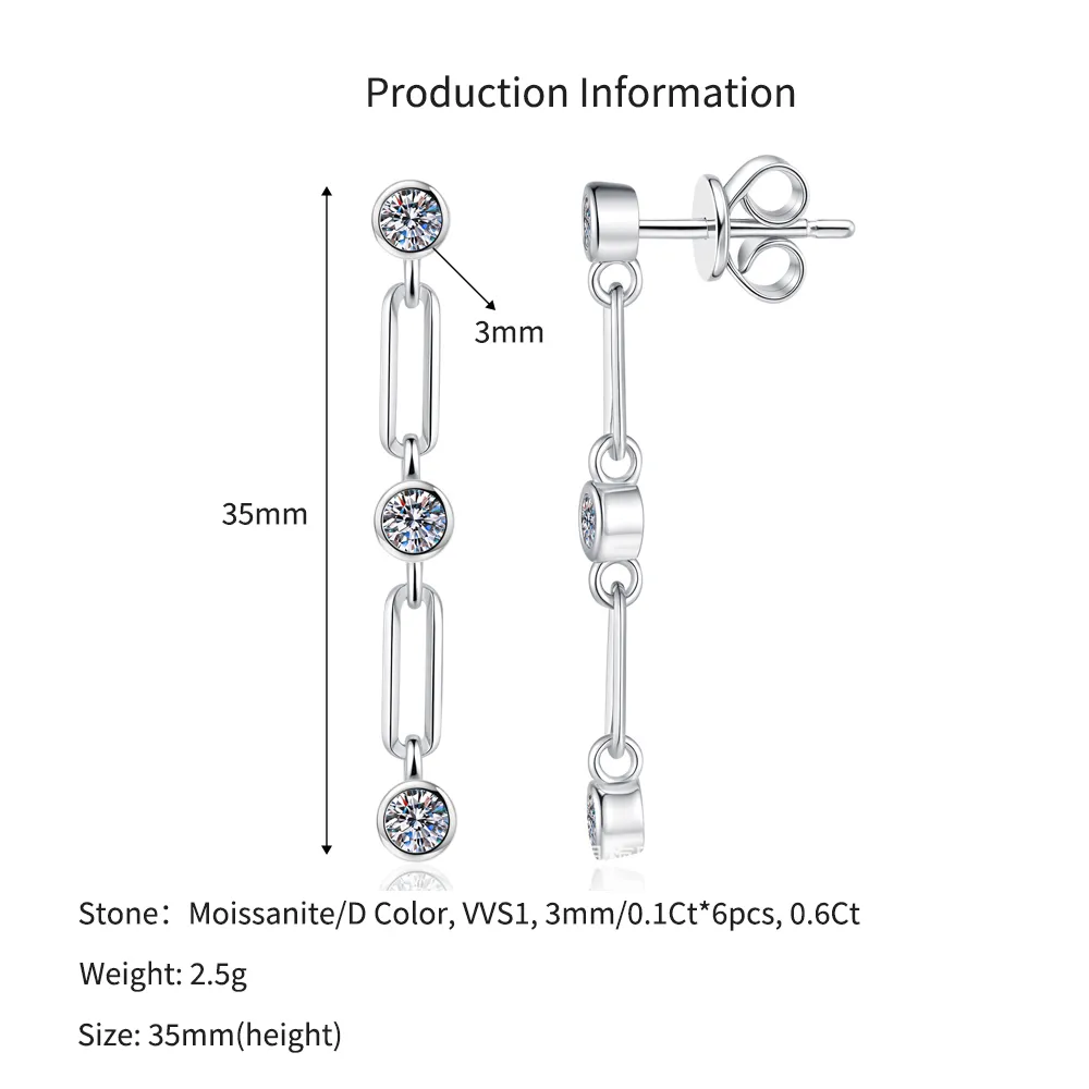 925 Sterling Silver Bezel Moissanite Link Stud Earrings 110100082 - image2