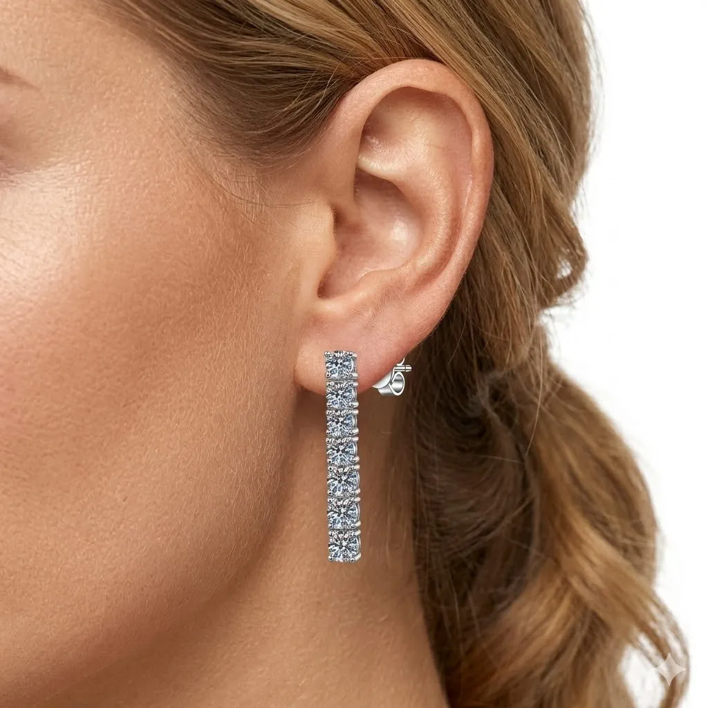 925 Silver Moissanite Tennis Bar Stud Earrings 110100083 - image1