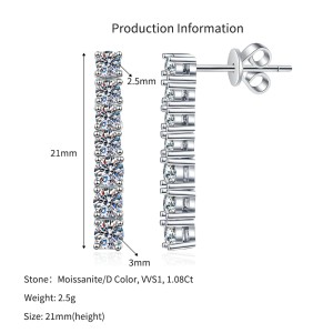 925 Silver Moissanite Tennis Bar Stud Earrings 110100083 925 Silver Moissanite Tennis Bar Stud Earrings 110100083