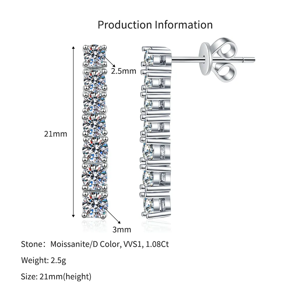 925 Silver Moissanite Tennis Bar Stud Earrings 110100083 - image2