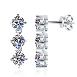 925 Silver 3-Stone 8A Zircon/Moissanite Linear Drop Earrings 110100084 925 Silver 3-Stone 8A Zircon/Moissanite Linear Drop Earrings 110100084