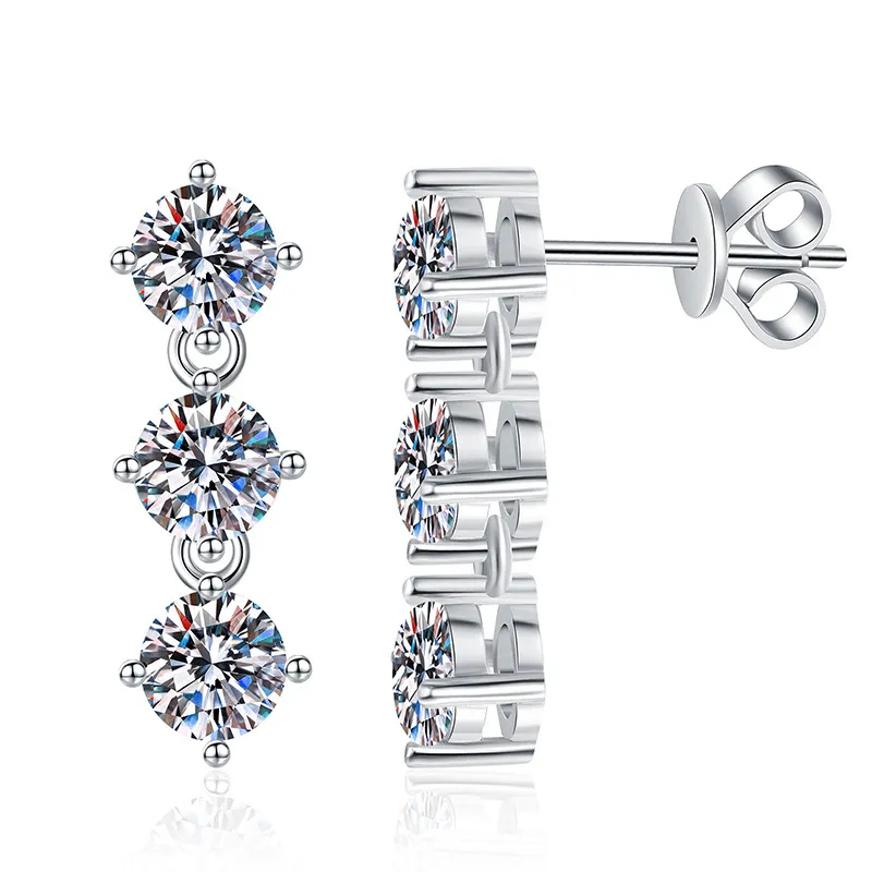 925 Silver 3-Stone 8A Zircon/Moissanite Linear Drop Earrings 110100084